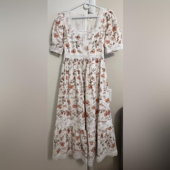 Bohme White Long/Maxi Floral Dress with Orange Flowers - Picture 1 of 9